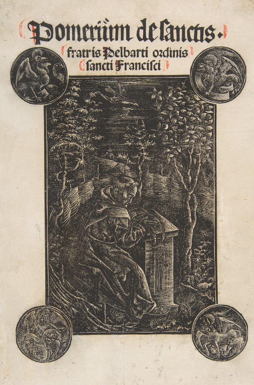 Franciskaneren, Pelbart af Temesvar, Studerer i en Have Schr. 2876, 1502. af Daniel Hopfer.