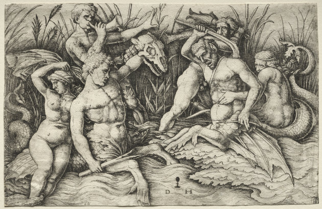 To Tritons kæmper - Battle of the Sea Gods (højre del) af Daniel Hopfer