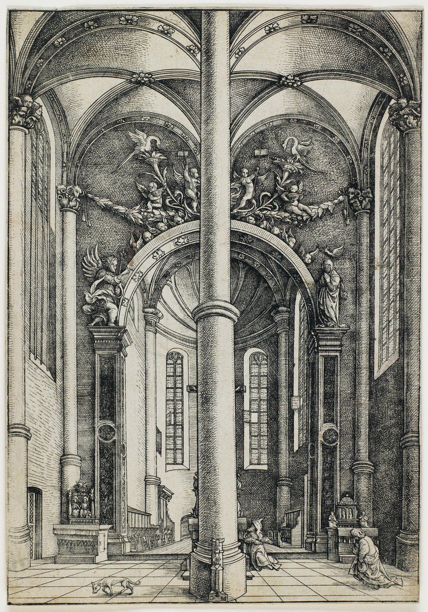 Udsigt i det indre af Sankt Katharinas Kirke i Augsburg af Daniel Hopfer