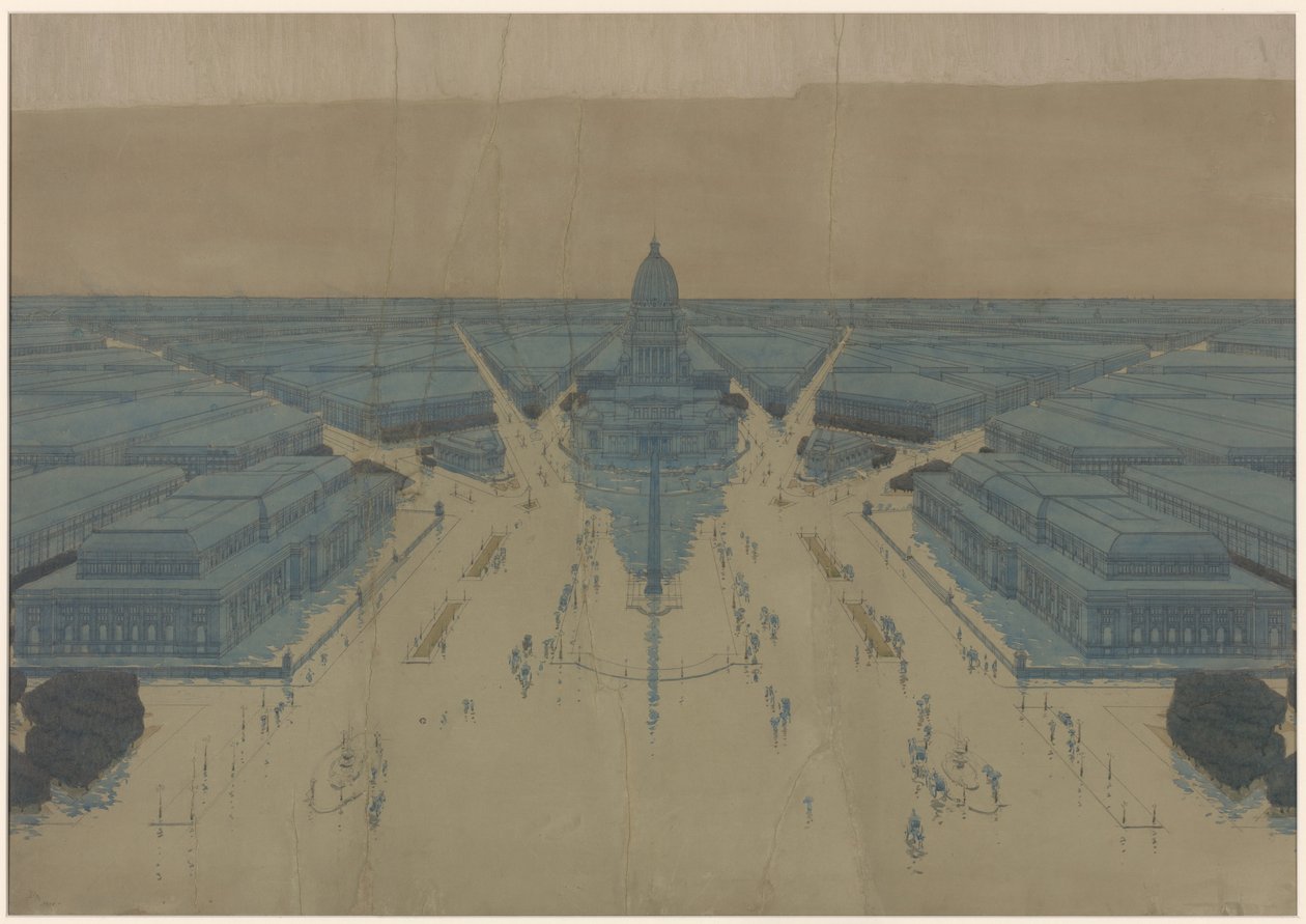 Udsigt over det foreslåede Civic Center Plaza og bygninger, Chicagos plan fra 1909 af Daniel Hudson Burnham