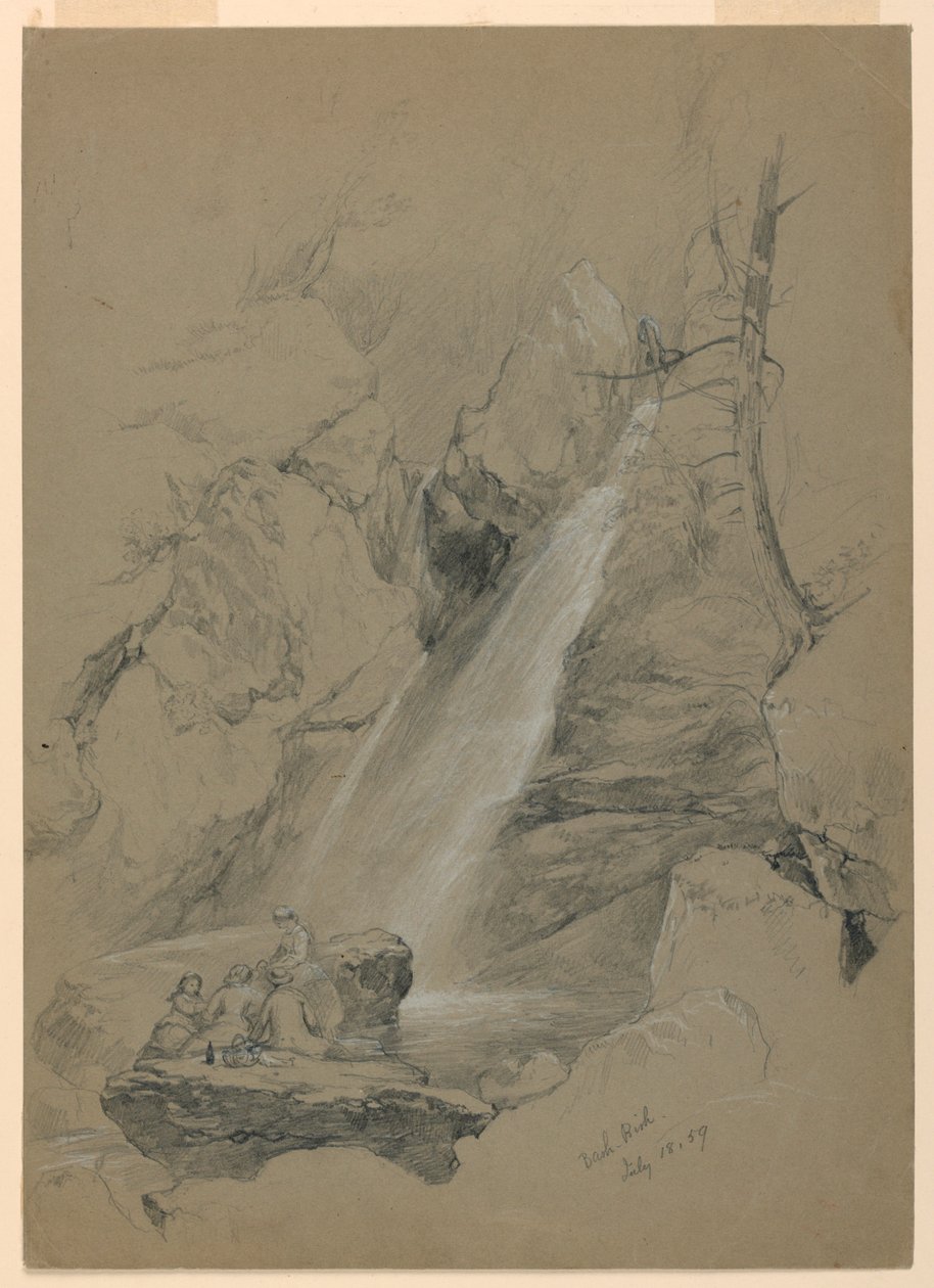 Tegning, Bash-Bish Falls, South Egremont, Massachusetts, 18. juli 1859 af Daniel Huntington