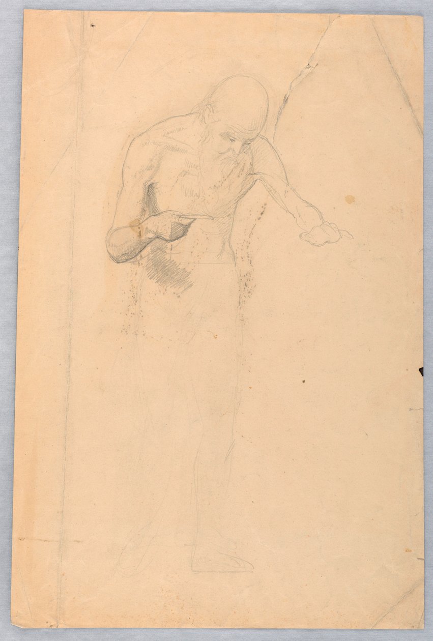 Tegning, Skægget mand stående, 1852 af Daniel Huntington