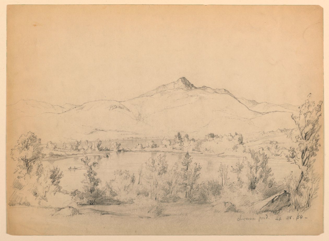 Tegning, Chocorua Pond and Mountain, New Hampshire, 28. september 1854 af Daniel Huntington