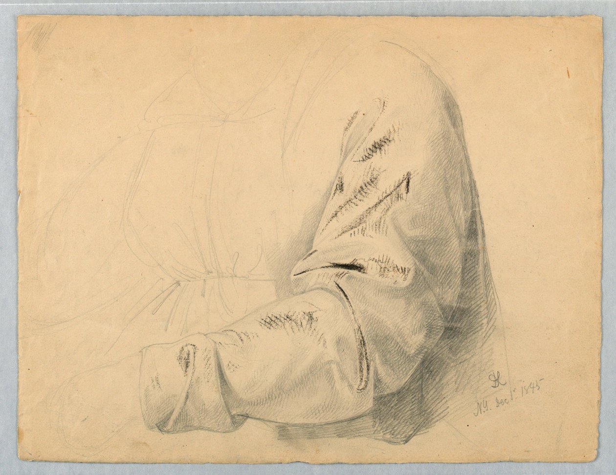 Tegning, Draperistudie af overdel, 1. december 1845 af Daniel Huntington