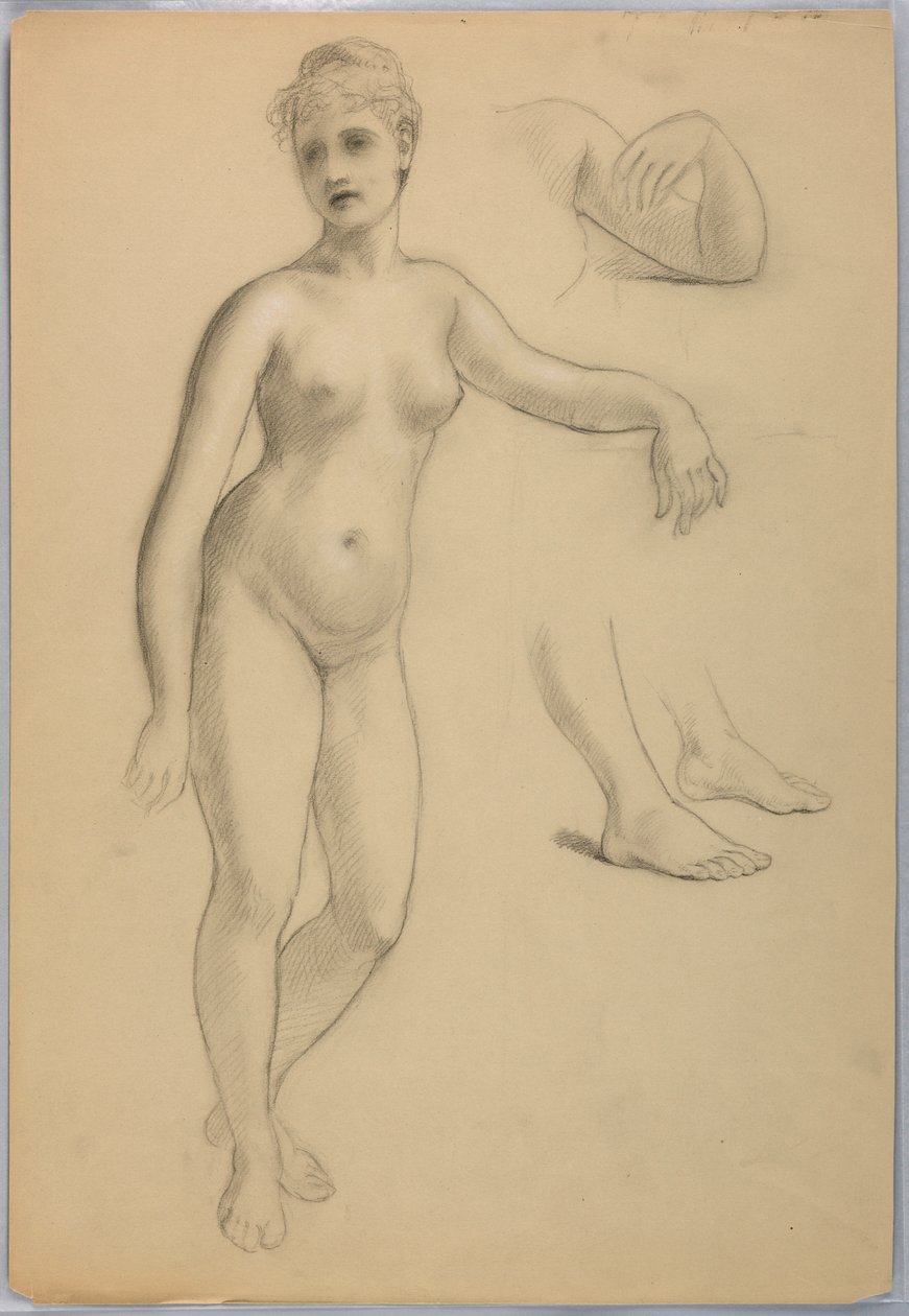 Tegning, Kvindelig nøgen stående, sep, 1860-70 af Daniel Huntington
