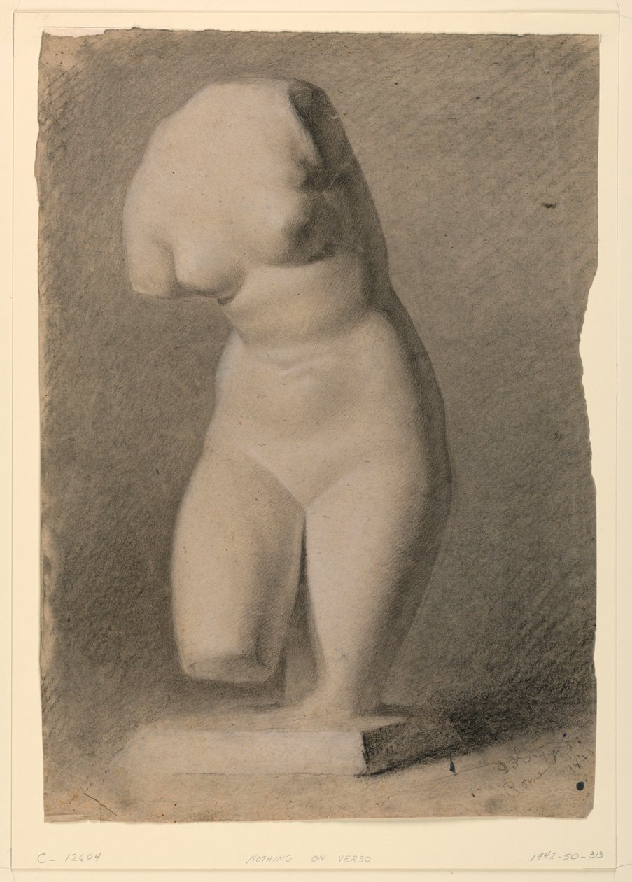 Tegning, kvindelig torso fra et plast, 1840 af Daniel Huntington