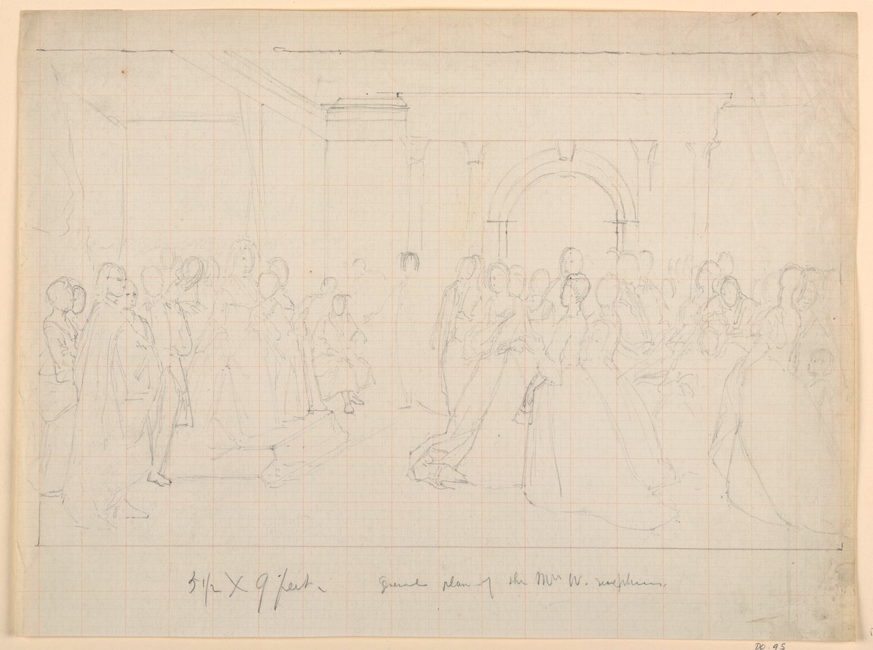 Tegning, generel plan for receptionen i Martha Washington, 1860 af Daniel Huntington