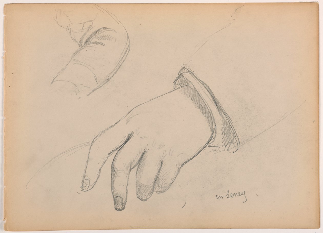 Tegning, George D. Seney, studie af hånd og arm; bagside: venstre fod, 1881 af Daniel Huntington
