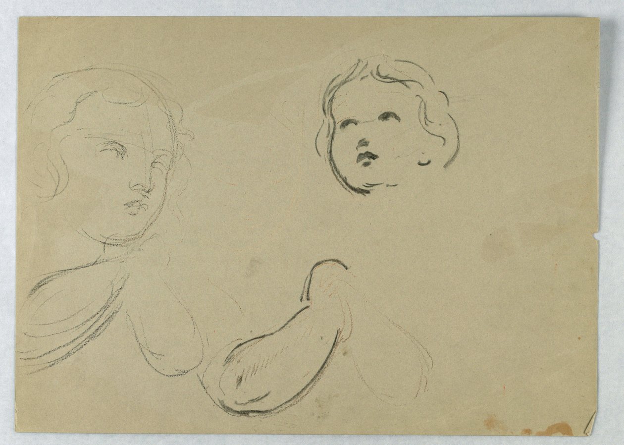 Tegning, hoved- og armstudier af et barn, 1840-45 af Daniel Huntington