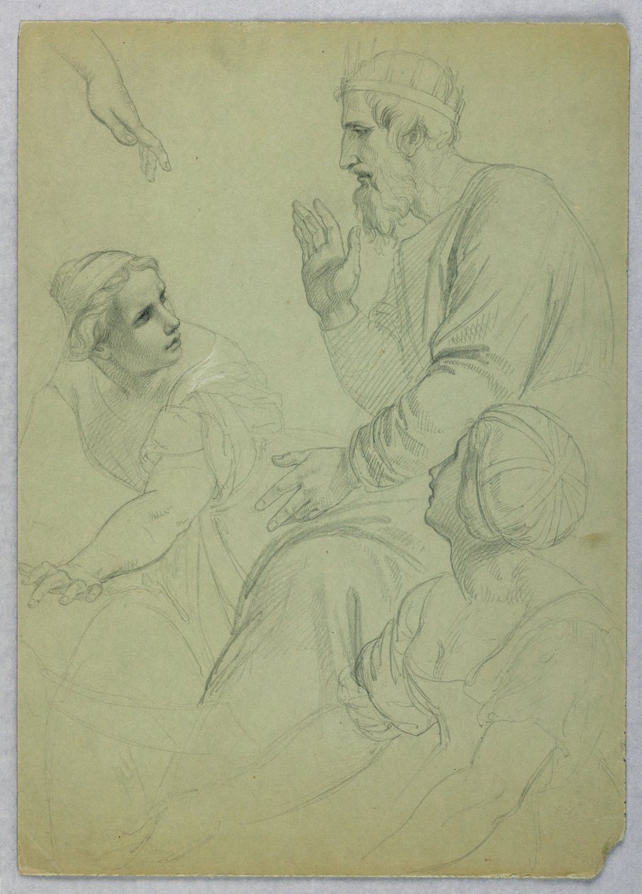Tegning, Konge og to kvinder, Separ, ca. 1845 af Daniel Huntington