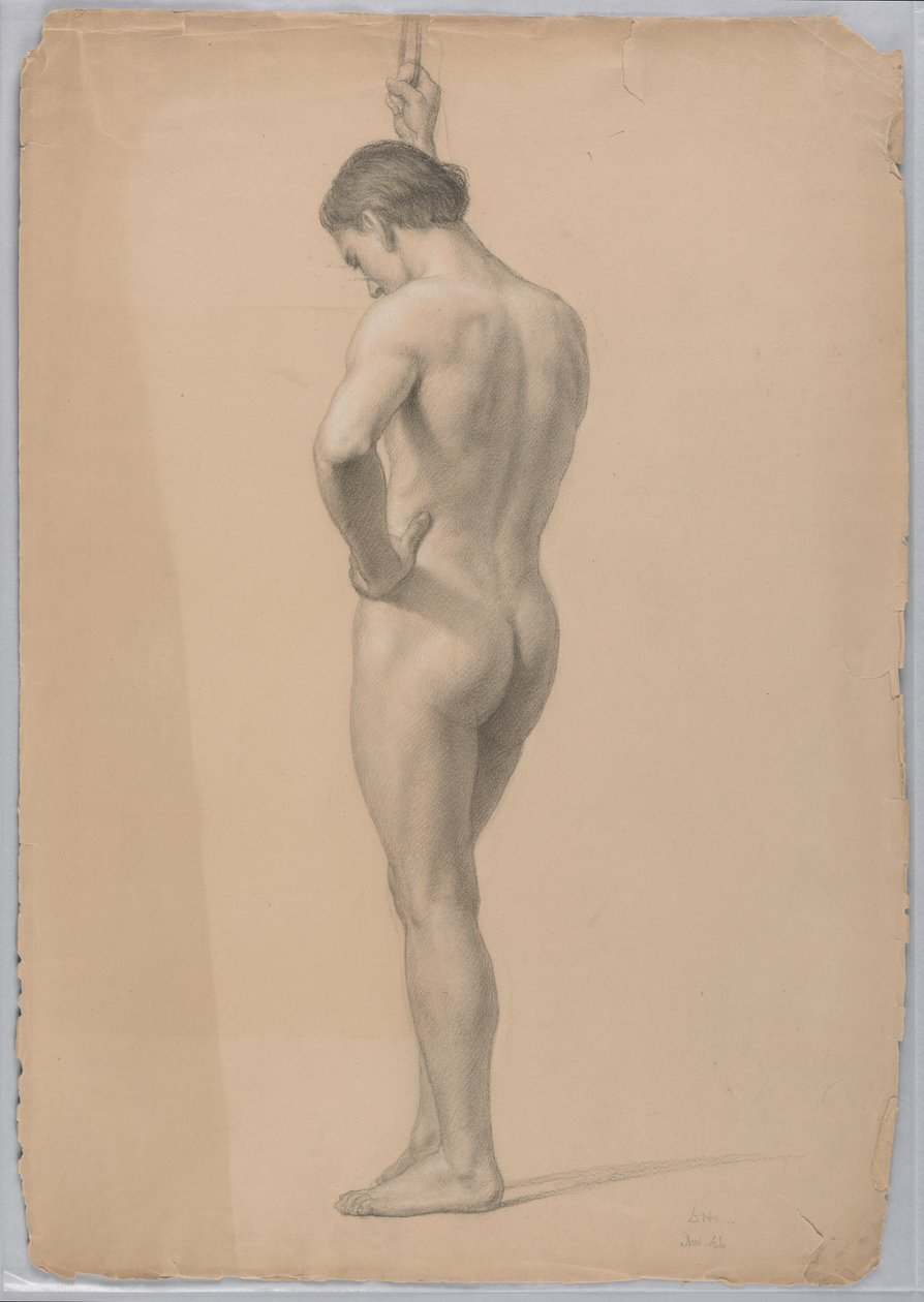 Tegning, mandlig nøgen stående, november 1866 af Daniel Huntington