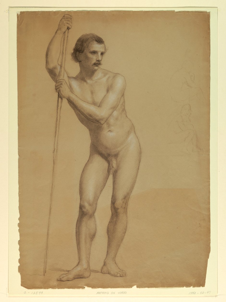 Tegning, mandlig nøgen stående, to S, 1866 af Daniel Huntington