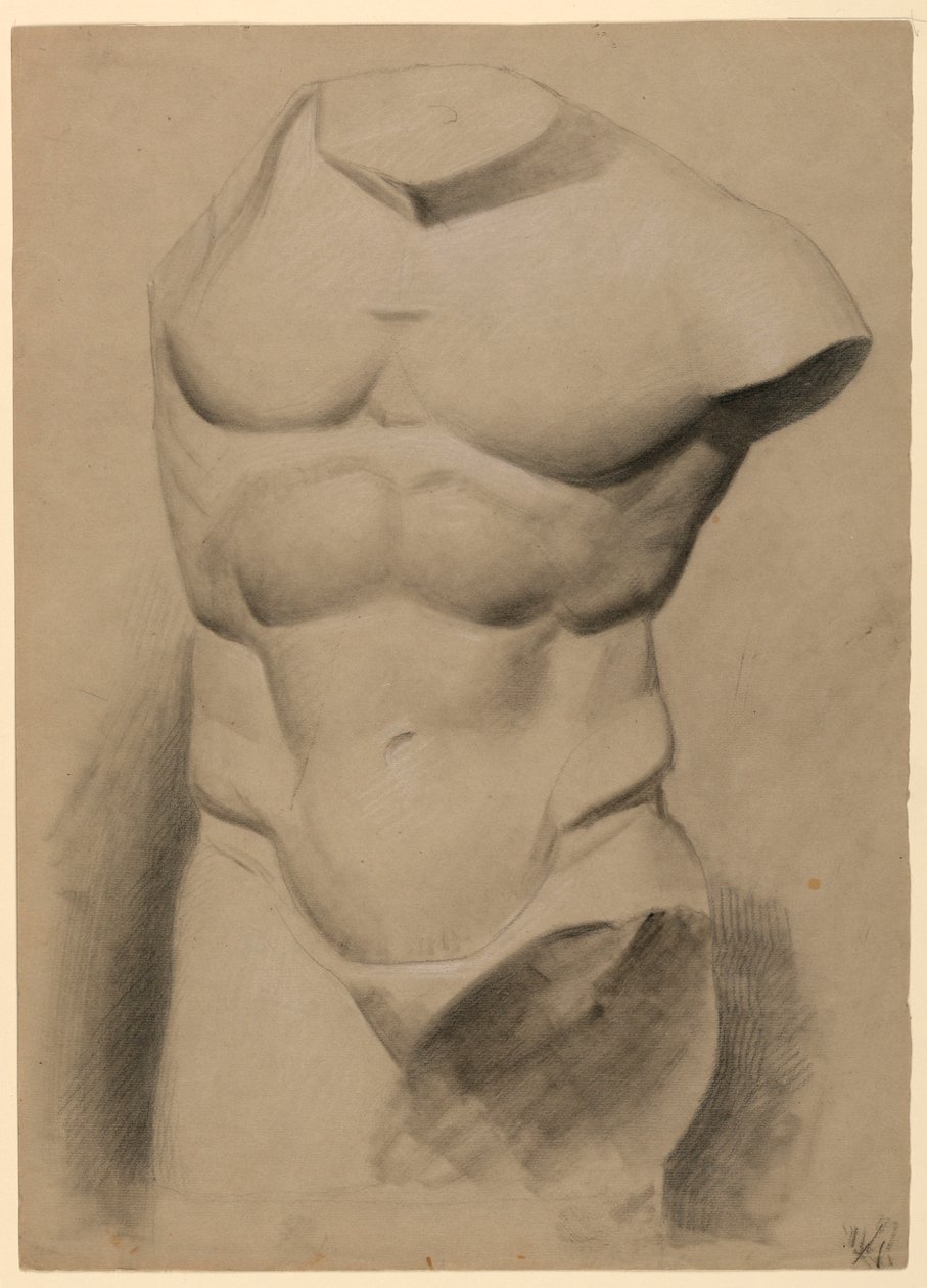 Tegning, mandlig torso fra en gips, 1840 af Daniel Huntington