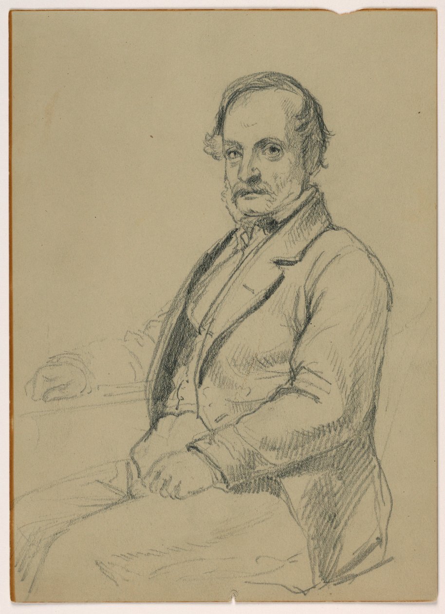 Tegning, siddende mand, ca. 1860 af Daniel Huntington