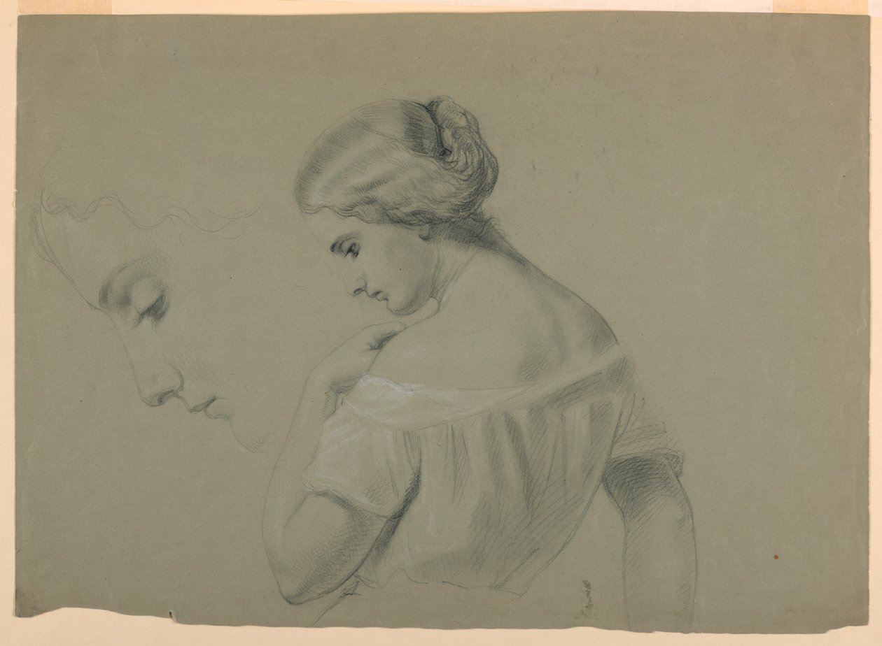 Tegning, profil af kvindehoved a, 1840-70 af Daniel Huntington