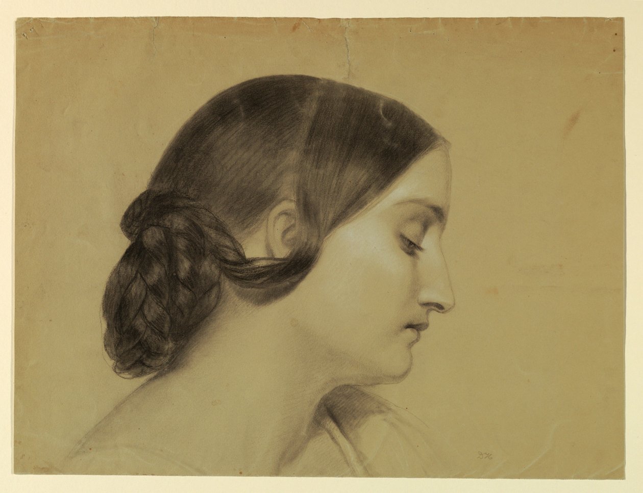 Tegning, Profil af en kvinde med en flettet knude, ca. 1845 af Daniel Huntington