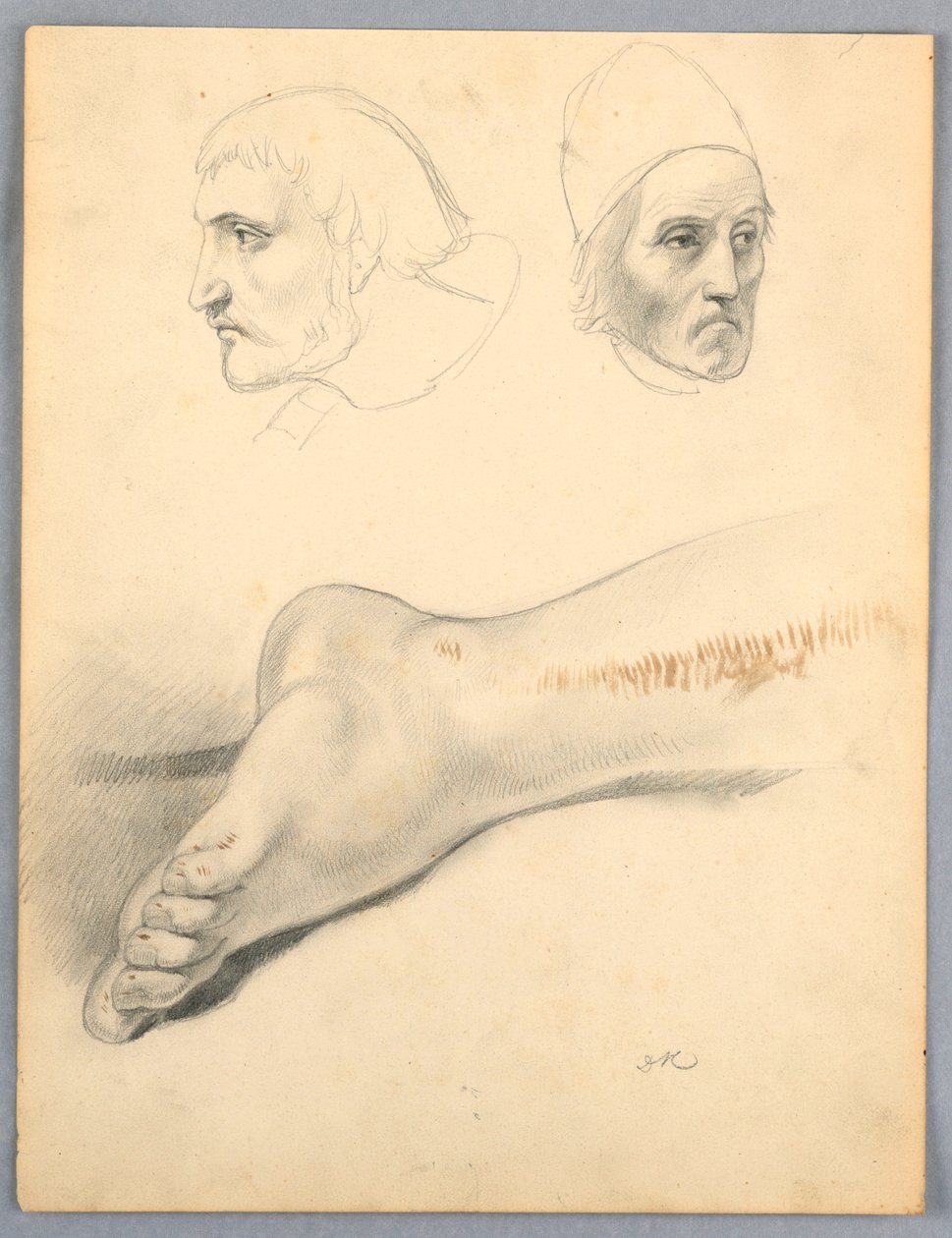 Tegning, højre fod og to hoveder S, 1852 af Daniel Huntington