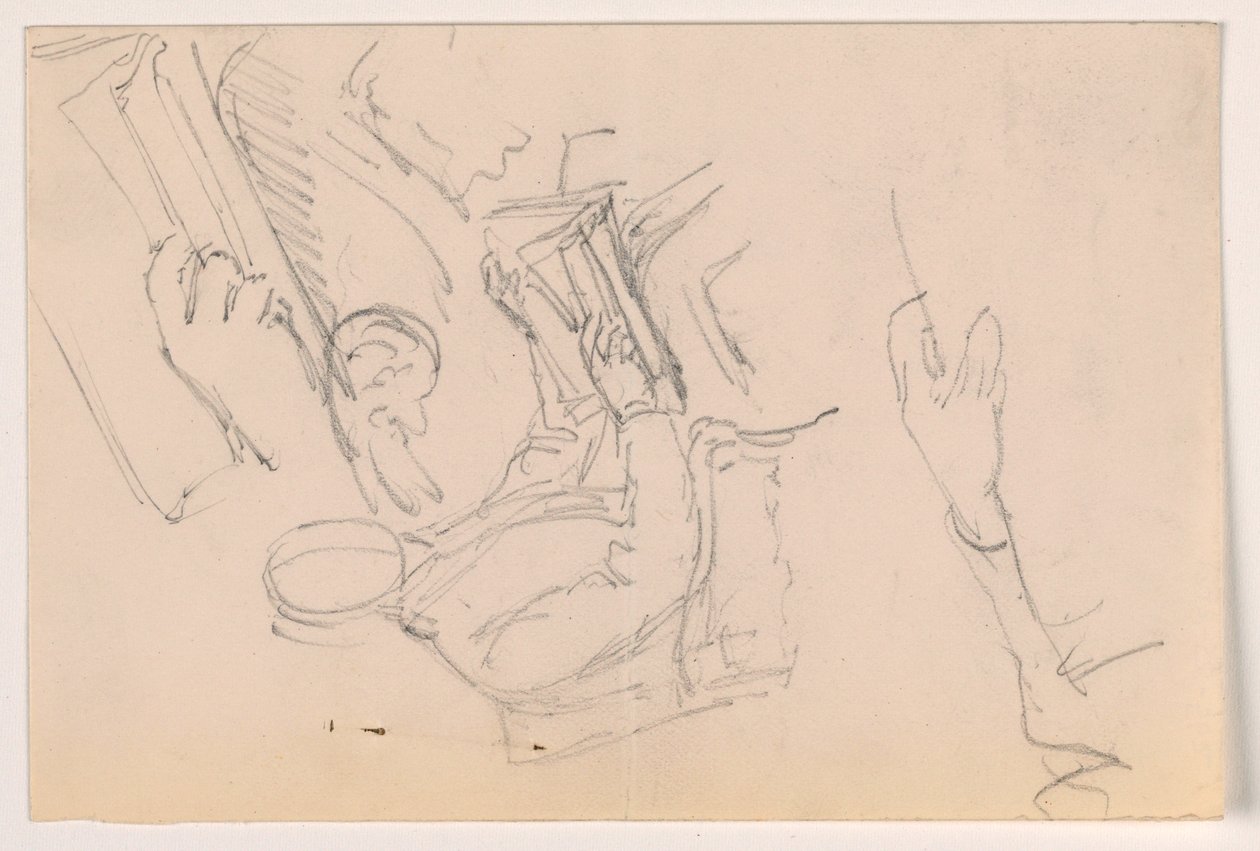 Tegning, Robert L. Stuart, siddende, første portræt, til Presbytarian Hospital; separate armstudier, 1881 af Daniel Huntington