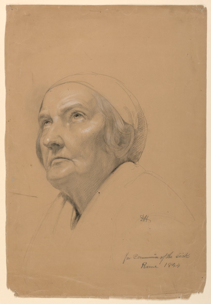 Tegning, studie til "De syges kommunion", 1844 af Daniel Huntington