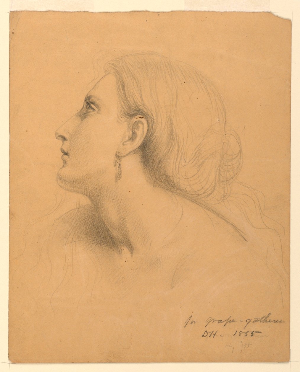 Tegning, studie til "Druesamlere", juli 1855 af Daniel Huntington