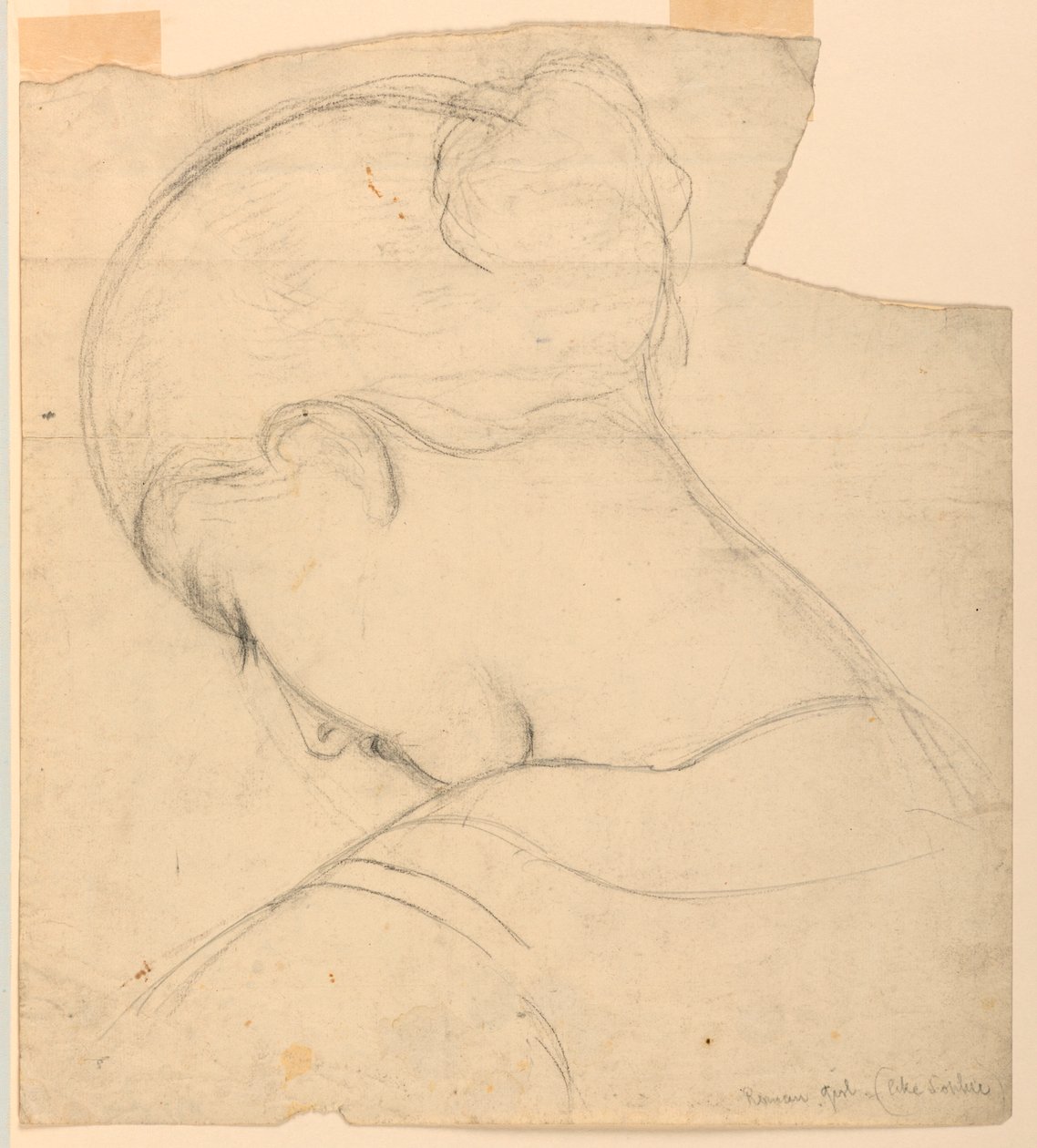 Tegning, studie til "Roman Girl", kvindehoved, 1841 af Daniel Huntington