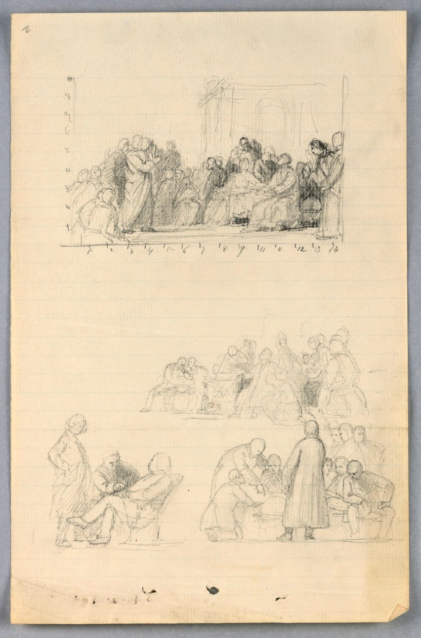 Tegning, studie til "Videnskabelig gruppe", 1858 af Daniel Huntington