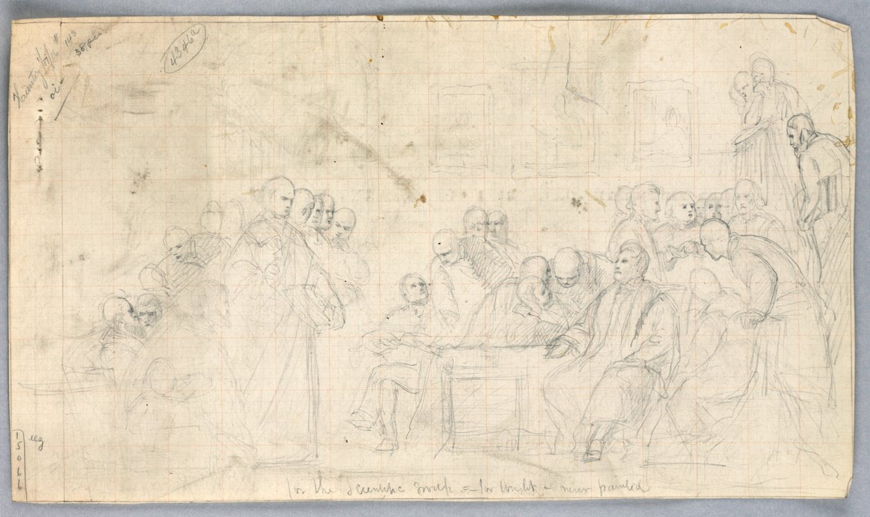 Tegning, studie til "Videnskabelig gruppe", 1858 af Daniel Huntington
