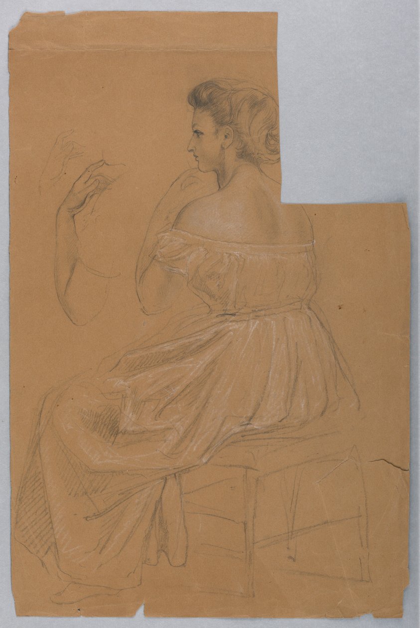Tegning, studie til "Titian Showing", 1872 af Daniel Huntington