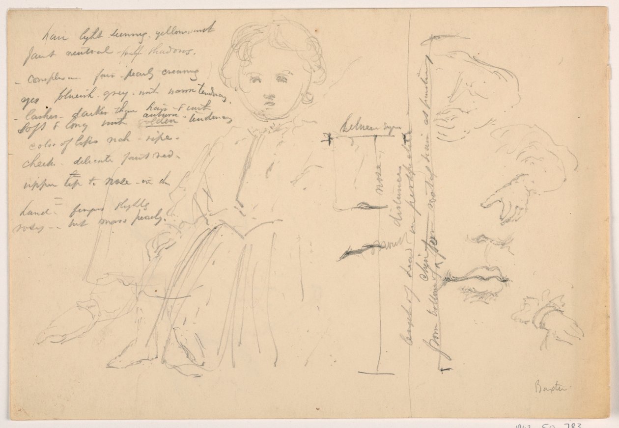 Tegning, Barnet Hugh Baxter stående, hånd- og læbestudier, 1865 af Daniel Huntington