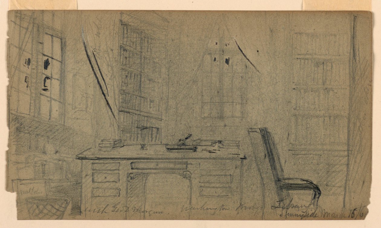 Tegning, Washington Irvings bibliotek i Sunnyside, 16. marts 1860 af Daniel Huntington