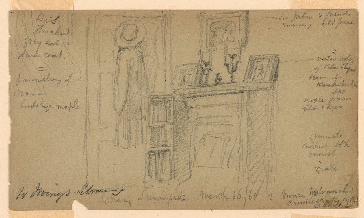Tegning, Washington Irvings bibliotek i Sunnyside, 16. marts 1860 af Daniel Huntington