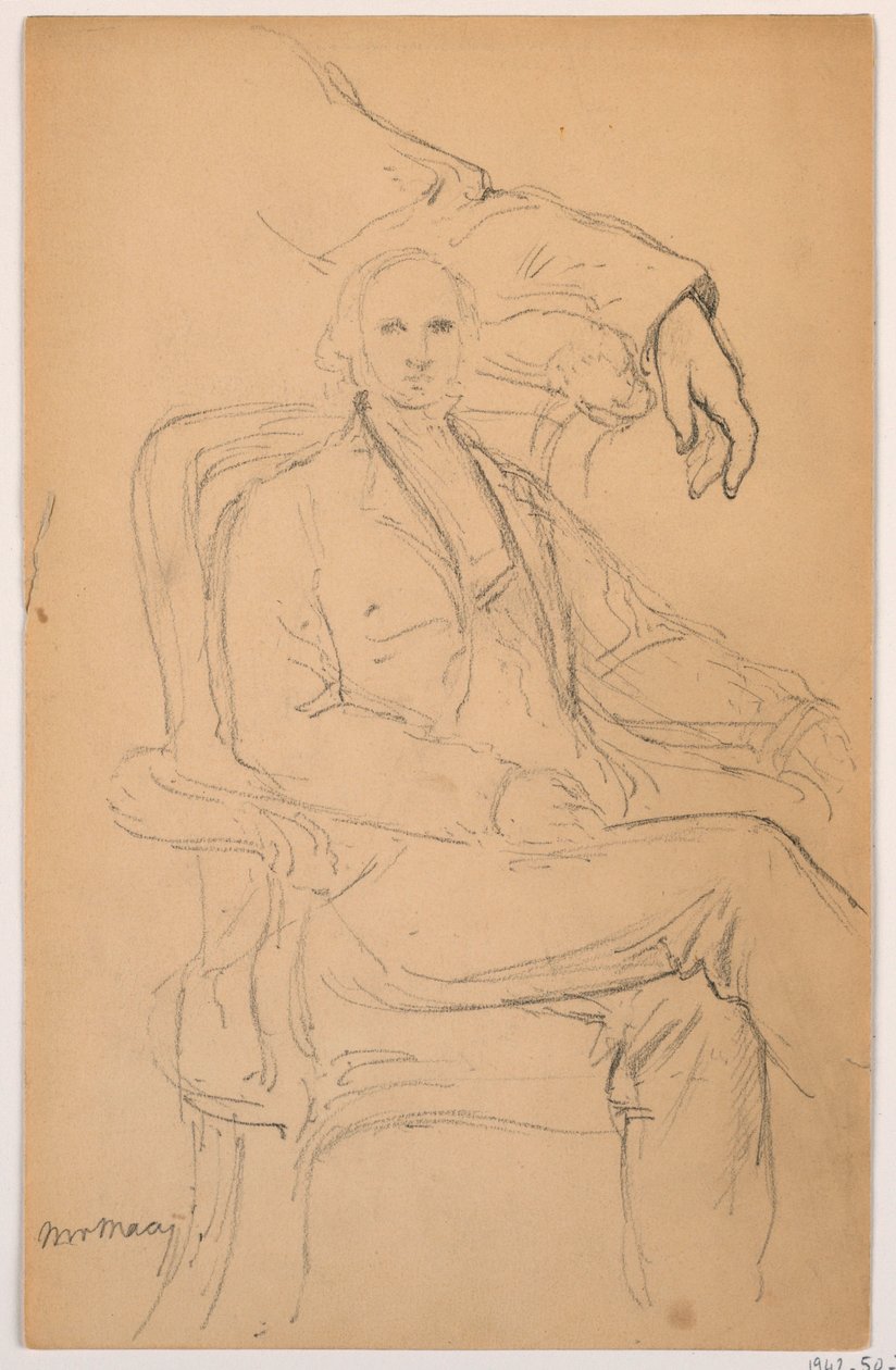 Tegning, William H. Macy siddende, studie med adskilt venstre arm, 1884 af Daniel Huntington