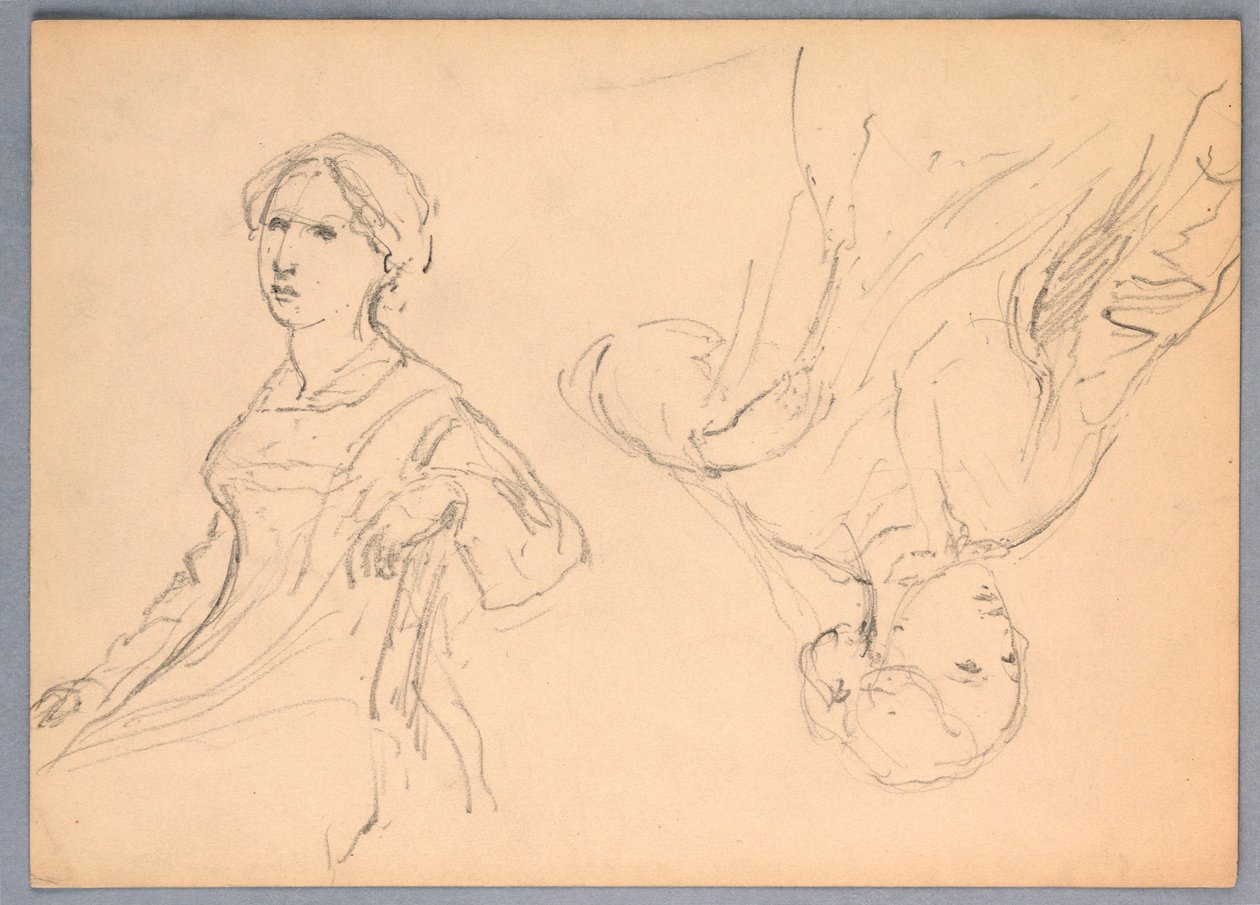 Tegning, siddende kvinde, to studier, 1870 af Daniel Huntington