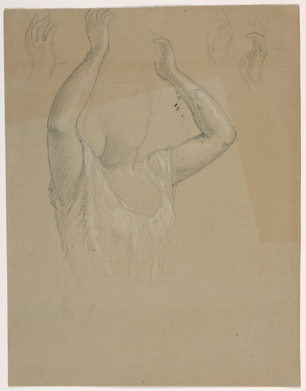 Tegning, Kvinde med løftede hænder A, 1844-45 af Daniel Huntington