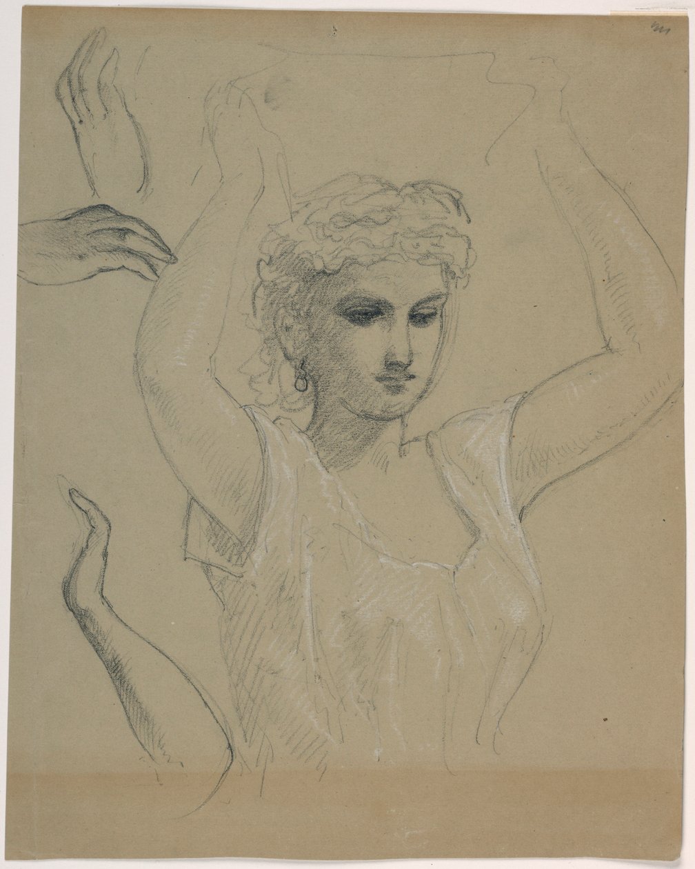 Tegning, Kvinde med løftede hænder A, 1844-45 af Daniel Huntington