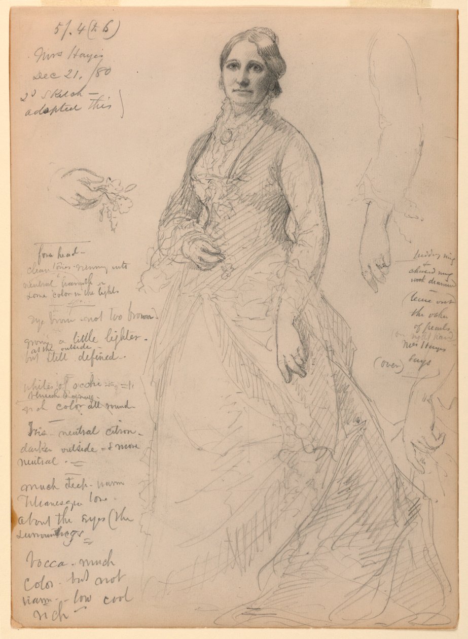 Mrs. Rutherford B. Hayes stående, studier af arm og hænder af Daniel Huntington