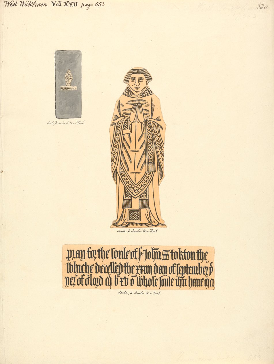 Messingplademonument for John Stockton, West Wickham Church af Daniel Lysons