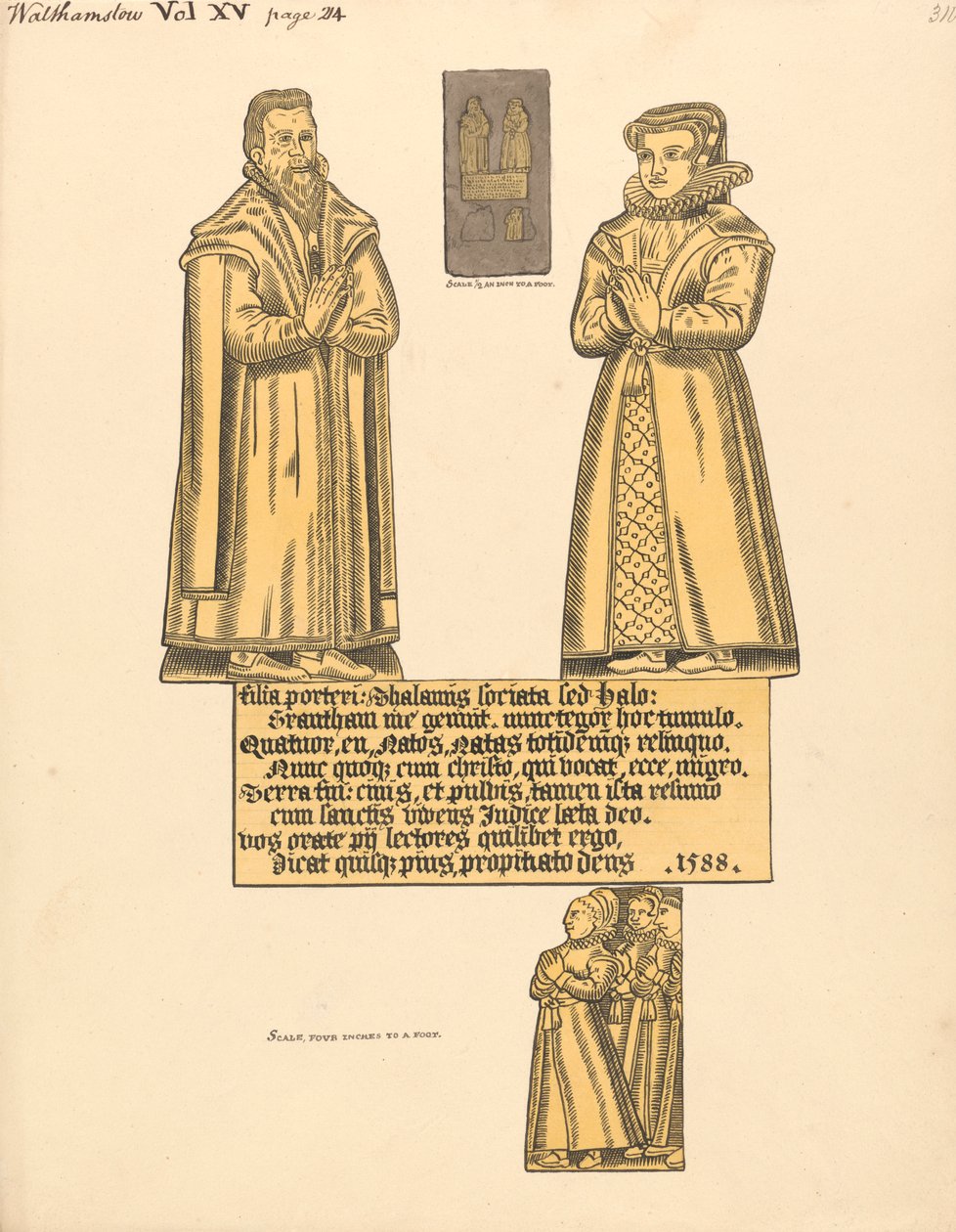 Messingplade til Mrs. Hale, datter af Porter, Walthamstow Church af Daniel Lysons