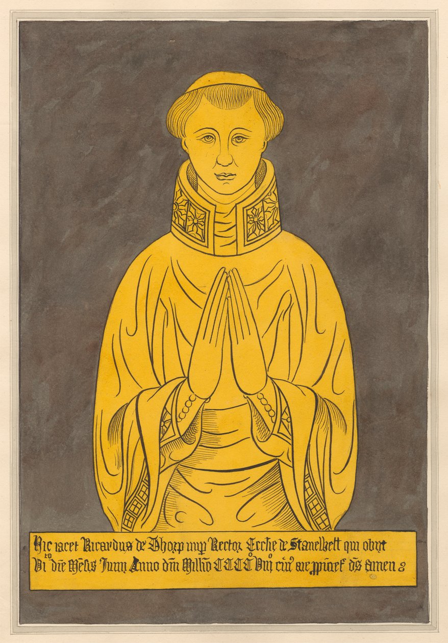 Messingplade til Richard de Thorp, fra Stanwell Church af Daniel Lysons