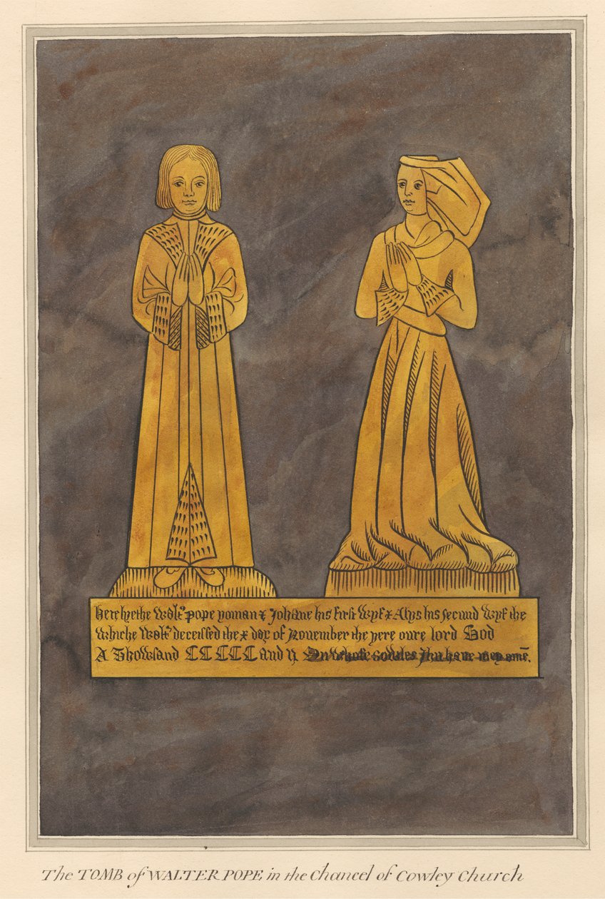 Messingplade til Walter og Alice Pope og deres søn fra Cowley Church af Daniel Lysons