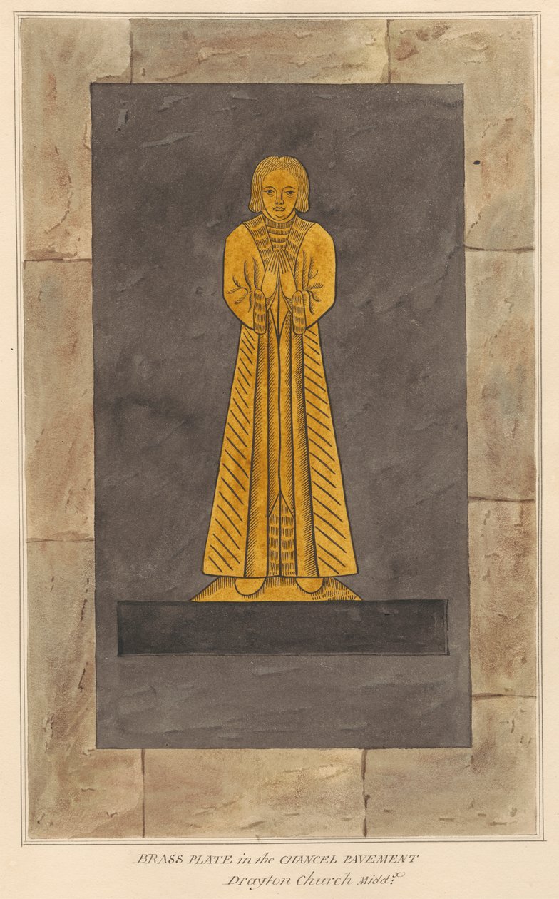Messingplade til uidentificeret mand, Chancel Pavement of Drayton Church af Daniel Lysons