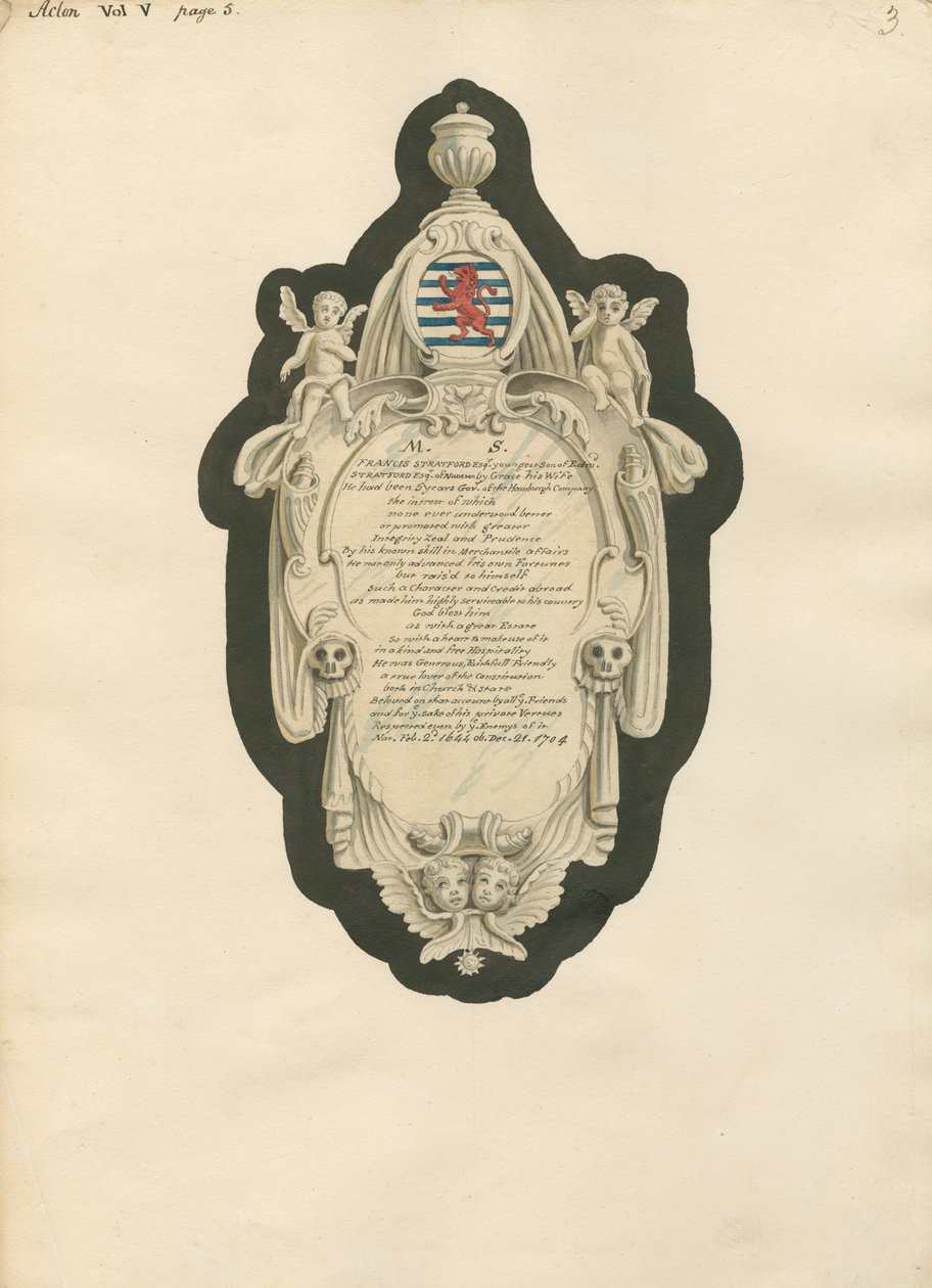 Mindesmærke for Francis Stratford fra Acton Church af Daniel Lysons
