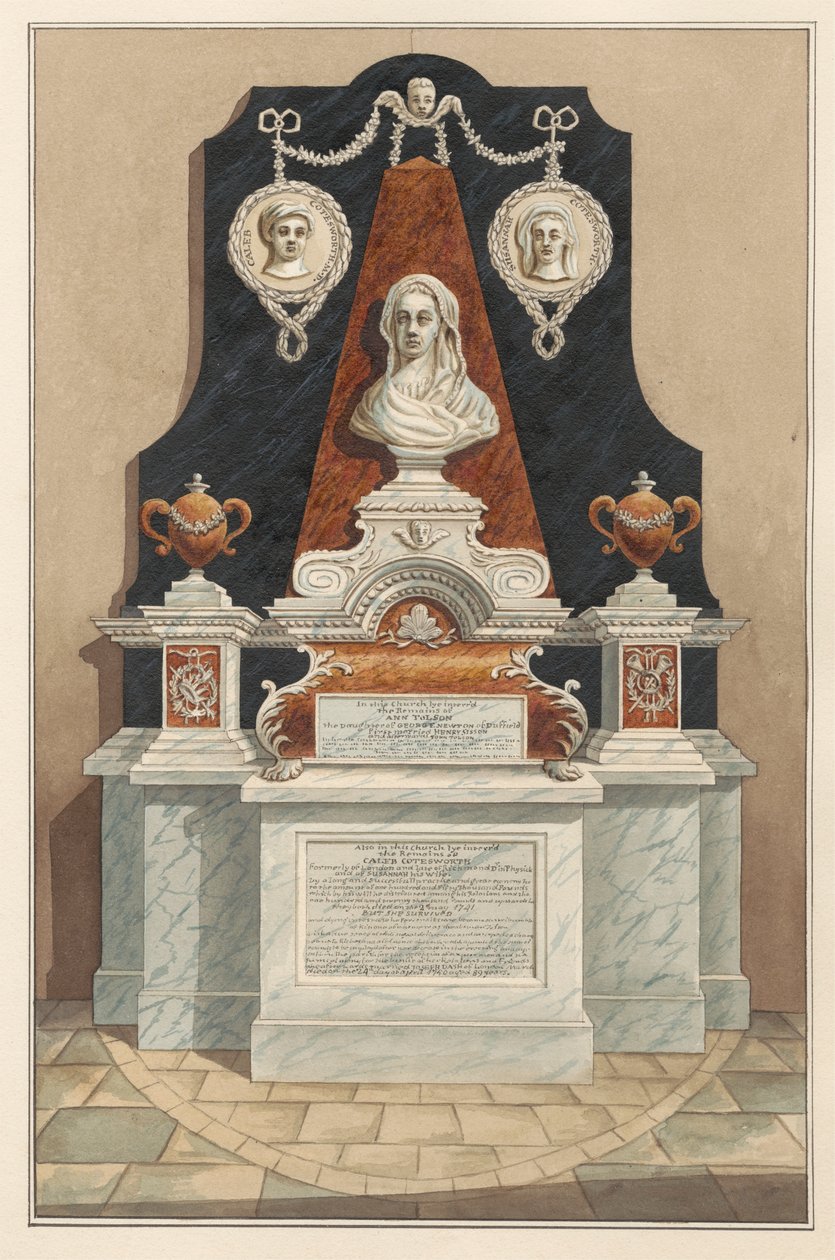 Mindesmærke for Ann Tolson også for Caleb Cotesworth og Susannah, hans kone fra Isleworth Church af Daniel Lysons