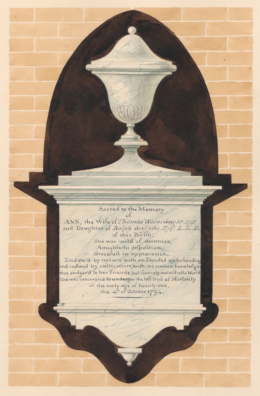 Mindesmærke for Ann Wainewright, fra Chiswick Church af Daniel Lysons