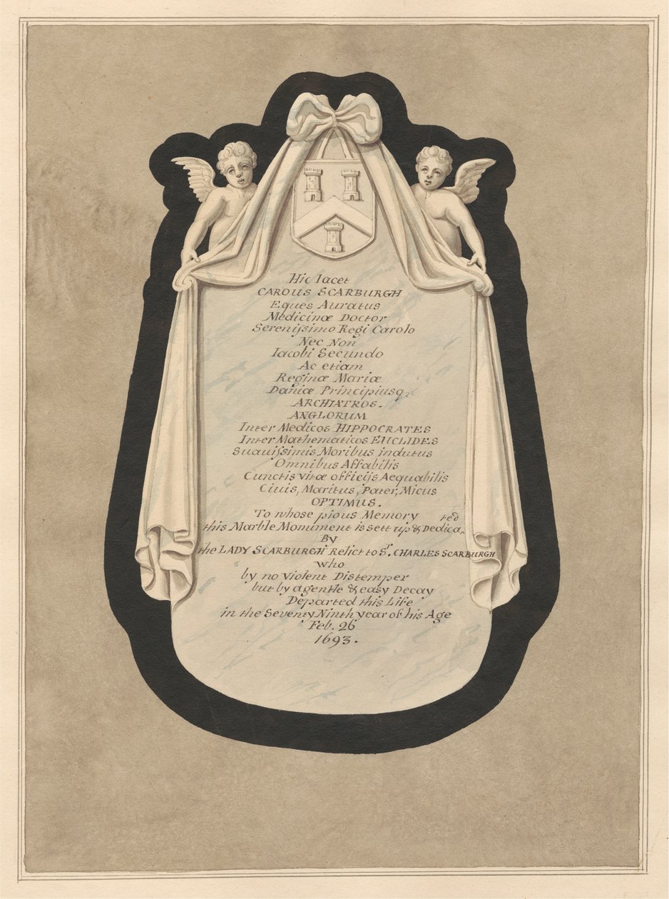 Mindesmærke for Carous Scarburgh fra Cranford Church af Daniel Lysons