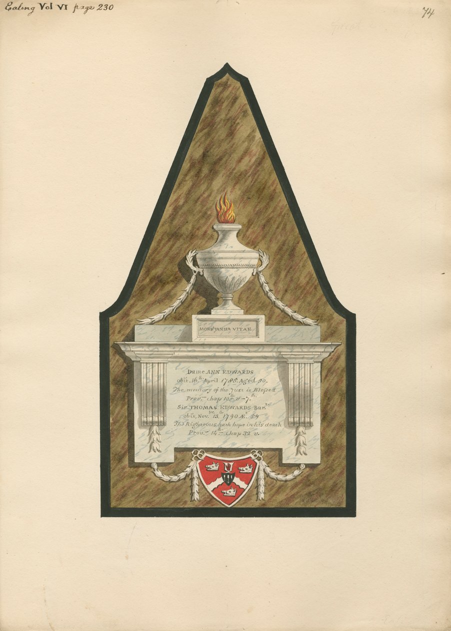 Mindesmærke for Dame Ann Edwards og Sir Thomas Edwards fra Ealing Church af Daniel Lysons