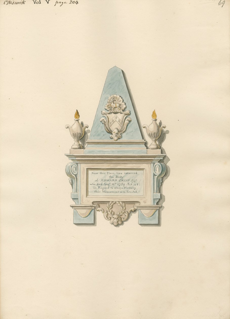 Mindesmærke for Edward Crisp fra Chiswick Church af Daniel Lysons