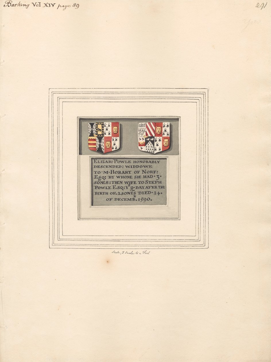 Mindesmærke for Elizabeth Powle, fra Barking Church af Daniel Lysons