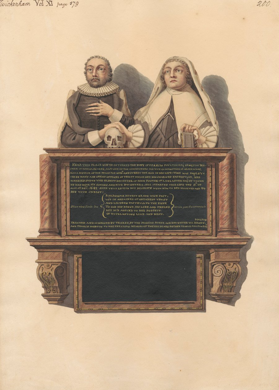 Mindesmærke for Francis Poulton fra Twickerham Church af Daniel Lysons