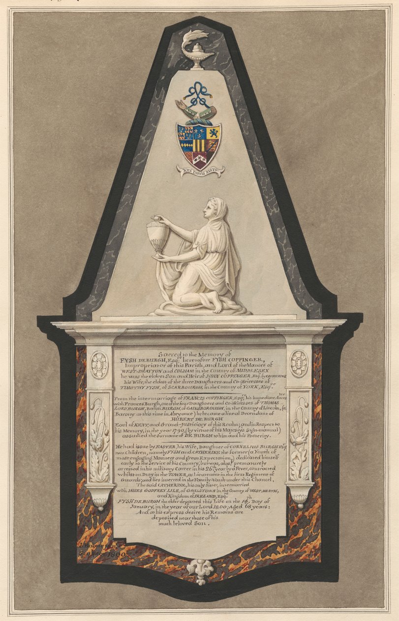 Mindesmærke for Fysh Deburgh fra Drayton Church af Daniel Lysons